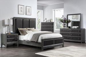 English Elm Modern West End Nightstand Gray Faux Leather Diamond Fronts with Silver Trim, 2 Drawers, 29"x17" B011P186572