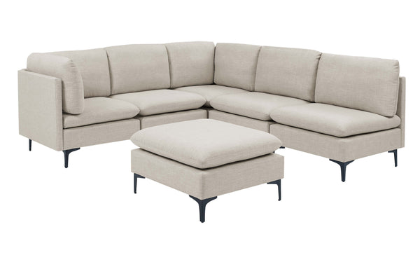 English Elm Linen Upholstered Modular Sectional Sofa with Tall Black Metal Legs for Living Room Almond B2748S00103