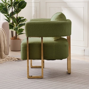 English Elm TS Teddy fleece upholstered decorative chair with gold metal legs, ergonomic plush seat for comfort and style Green W2311P237966