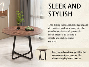 English Elm 43.3" Round Mdf Wood Dining Table X Base Seats Six Modern Apartment Kitchen W1727P426753