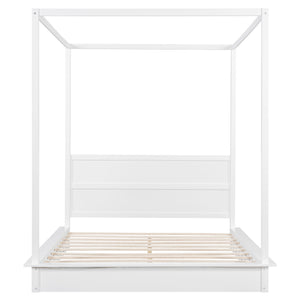 English Elm Queen LED Canopy Bed Frame White – Modern Platform Queen with Support Slats, No Box Spring Needed, Stylish Curtains-Friendly Design N708P292151K