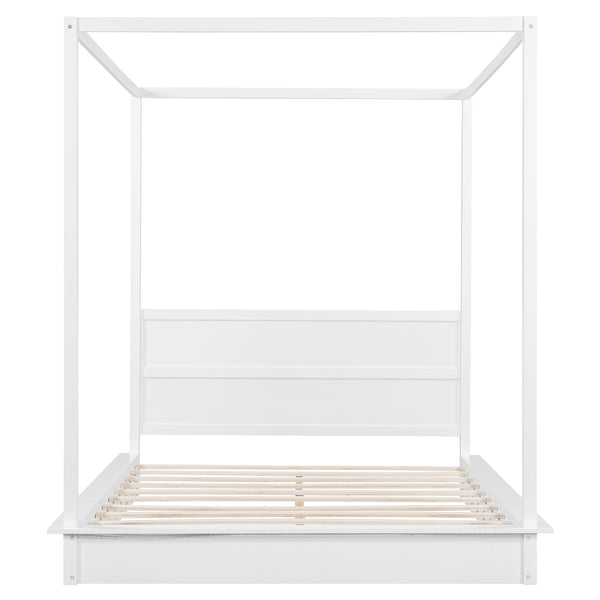 English Elm Queen LED Canopy Bed Frame White – Modern Platform Queen with Support Slats, No Box Spring Needed, Stylish Curtains-Friendly Design N708P292151K