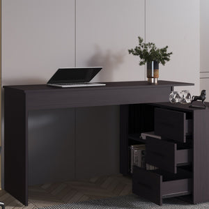 English Elm Wenge L-Shape Desk with 3 Drawers, Spacious Under-Desk Storage, Durable Melamine Finish for Office Elegance B062P380086