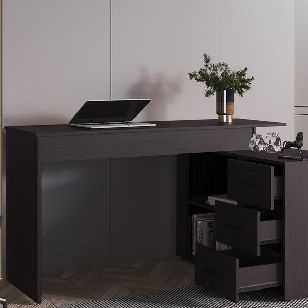 English Elm Wenge L-Shape Desk with 3 Drawers, Spacious Under-Desk Storage, Durable Melamine Finish for Office Elegance B062P380086