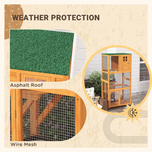 English Elm Pawhut Wooden Catio Outdoor Cat Enclosure with Wheels Weatherproof Asphalt Roof W2225P173770