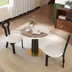 English Elm Modern Round Negotiation Table - Sleek 85Cm White Sintered Stone Top With Black Legs And Gold Base W1535S00588
