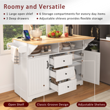 English Elm K&K 55.7'' Large Kitchen Island With 2 Drop Leaf,, Rolling Kitchen Cart On 5 Wheels With Power Outlet, Folding Storage Dining Table With Spice & Towel Rack , 3 Drawers, For Kitchen, Dining Room,White