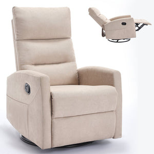 English Elm Manual Rocker Recliner with 360 Swivel Beige Fabric Upholstery for Living Room W3224P289285