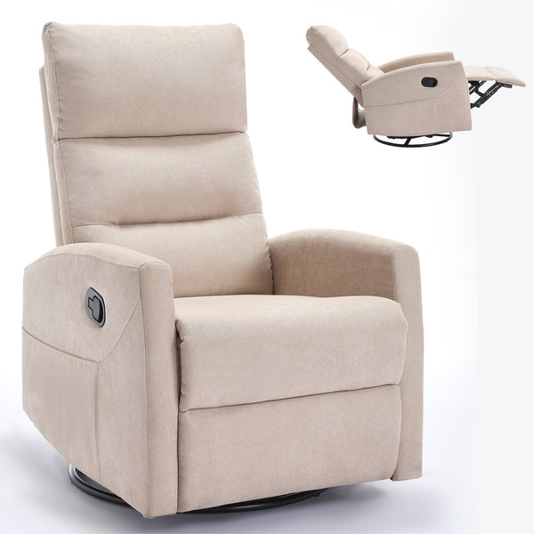 English Elm Manual Rocker Recliner with 360 Swivel Beige Fabric Upholstery for Living Room W3224P289285
