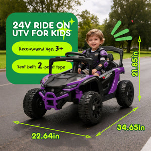 English Elm 24v Kids Utv Ride on with Dual 80w Motors Remote Control and Four Wheel Suspension Purple+Black W1578P343323