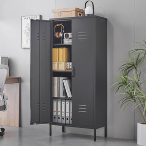 English Elm Metal Locker Cabinet Ventilated Steel Build Adjustable Shelves Industrial Home Organizer Black T3625P391460