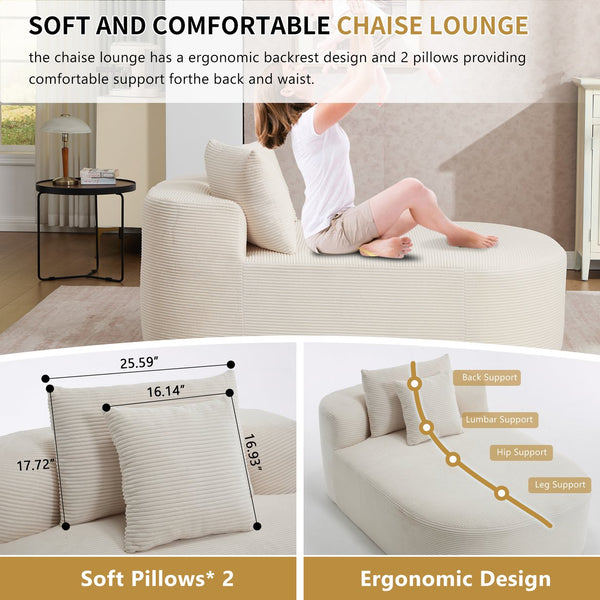 English Elm 67.5''chaise Lounge Oversized Corduroy Sleeper Sofa with Deep Seat and Two Pillows Beige W1803P409167