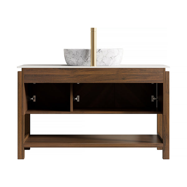 English Elm Dipa 48 Inch Floating Bathroom Vanity Walnut Cabinet Sintered Stone Top Led Sensor W2615S00513