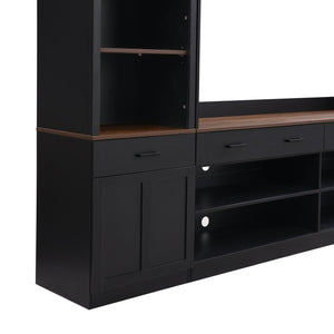 English Elm Farmhouse Mid-century Entertainment Center Walnut Black with Wine Rack for Living Room Black + Dark Walnut N721S000046B-1