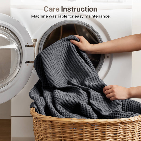 English Elm 1PC Luxurious 100% Cotton Waffle Blanket 90x90 for Full/Queen Beds – Breathable 300gsm Comfort DARK GREY 15.75 L x 12.2 W x 4.72 H B035P341138