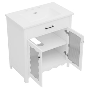 English Elm Christopher Knight Home® - 30 Inches Bathroom Vanity With Tempered Glass Doors, Space-Saving Design, White Rubber Wood Style N817P299499W
