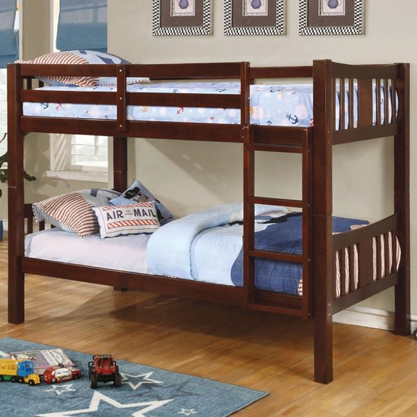 English Elm Twin Transitional Bunk Bed In Dark Walnut Finish - Space-Saving Design With Safety Features & Stability B2741S00363-GIGA