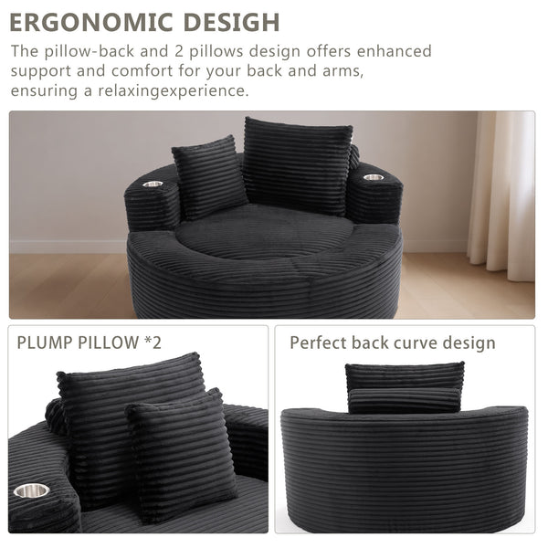 English Elm Round Cloud Sectional Sofa Bed with Memory Foam Cushions for Studio Living Spaces Black W3224P444284