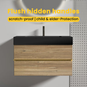 English Elm 36' Wall-Mounted Vanity with Oak & Walnut Grille, Soft-Closing Drawers, 20% More Storage, Eco-Friendly Finish W1865S00166