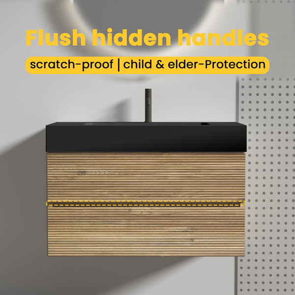 English Elm 36' Wall-Mounted Vanity with Oak & Walnut Grille, Soft-Closing Drawers, 20% More Storage, Eco-Friendly Finish W1865S00166