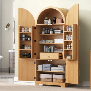 English Elm K&k Farmhouse Pantry Cabinet 72 Inch Tall Mdf Cupboard with Adjustable Shelves Natural N707S000020Y