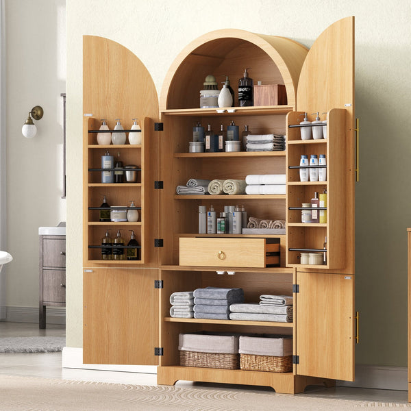 English Elm K&k Farmhouse Pantry Cabinet 72 Inch Tall Mdf Cupboard with Adjustable Shelves Natural N707S000020Y