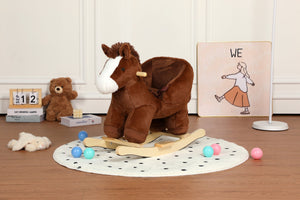 English Elm Kids Plush Rocking Horse Toddler Toy with Sound Box Hand Puppets and Secure Safety Belt W3723P374143