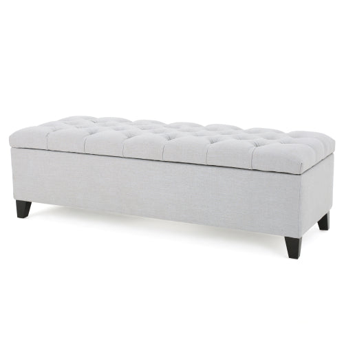 English Elm Button Tufted Storage Ottoman Upholstered Bench with Hinged Lid for Bedroom Entryway Light Gray N769P416738G