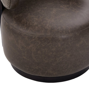 English Elm Wooden Base Barrel Swivel Club Chair Pu Leather Lounge Seat with 360 Degree Rotation N776P422651D