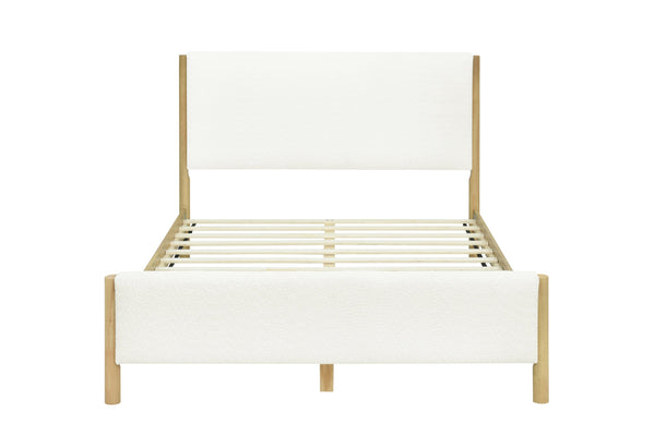 English Elm Christopher Knight Home® - Modern White Boucle Upholstered Bed – Stylish Queen Size With Natural Rubberwood Legs For Comfort N769P266445Q