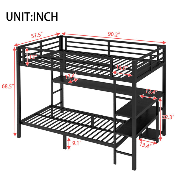 English Elm Full Over Twin Bunk Bed With Integrated Desk, Led Lighting & Usb Ports, Versatile Black Metal Design W1580S00127