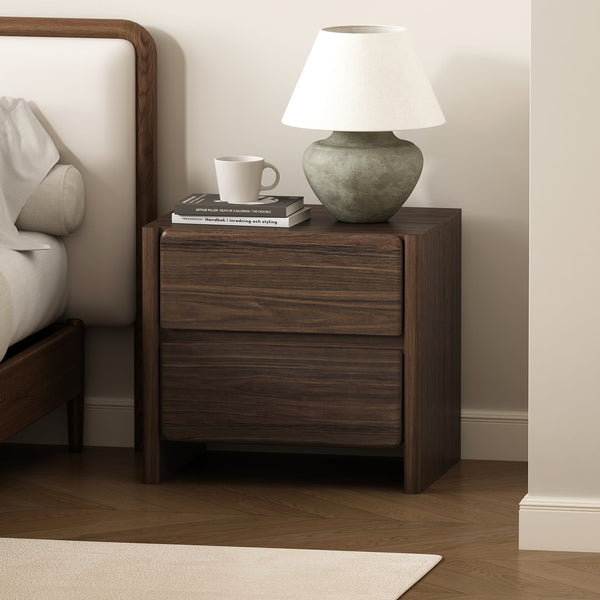 English Elm Linda 24" Nightstand with 2 Smooth-Glide Drawers, Minimalist Low-Profile Design & Warm Wood-Grain Texture Walnut Brown B365P398180