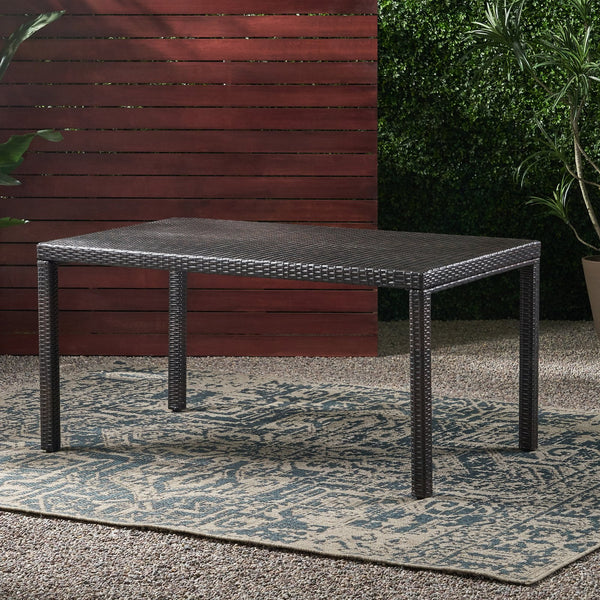 English Elm Christopher Knight Home® - RHODE Outdoor 7PC Rectangular Rattan Table Set - Brown Wicker on Iron Frame, Seats 6, Weatherproof N776P339672D