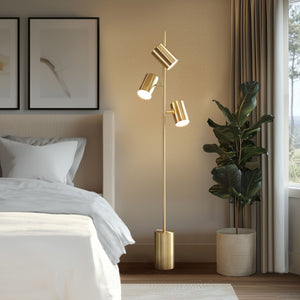 JLA Home INK+IVY - 3-Light Brushed Gold Tree Floor Lamp with Tilting Shades, LED Bulbs Included, Sculptural Task Light UH154-0051