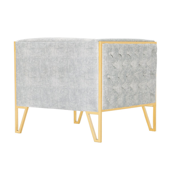 English Elm Vector Velvet Lounge Chair Gray — Luxurious Tufted Velvet, Polished Brass Stainless Frame, 300lb Capacity B365P398027