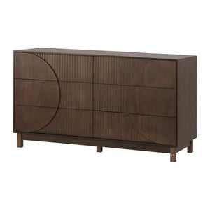 English Elm Modern Fluted 6 Drawer Dresser with Solid Wood Legs Japandi Chest for Bedroom Dark Brown N739S0000015D