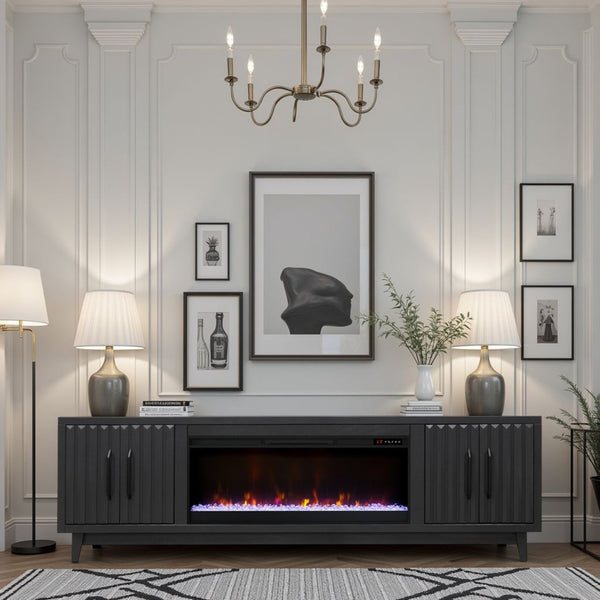 English Elm Radiance 94-Inch Black Fireplace Tv Stand For 100-Inch Tvs - Modern Design With Electric Heat! B108P345212-GIGA