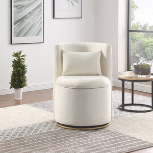 English Elm 360° Swivel Accent Chair with Hidden Storage Velvet Curved Seat and Gold Metal Base for Room Comfort White W1420P143732