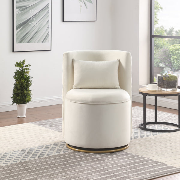 English Elm 360° Swivel Accent Chair with Hidden Storage Velvet Curved Seat and Gold Metal Base for Room Comfort White W1420P143732