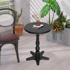 English Elm 15.75 inch Round Small End Table Vintage Wooden Pedestal Side Table with Rounded Top and Easy Assembly Black W2295P339121