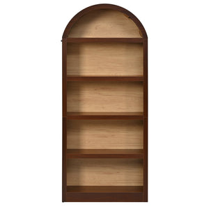 English Elm On-trend Farmhouse Two-tone Bookcase Set Arched Fabric Crown Open 5-tier Shelving Walnut N721P411205P