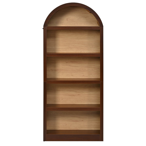 English Elm On-trend Farmhouse Two-tone Bookcase Set Arched Fabric Crown Open 5-tier Shelving Walnut N721P411205P