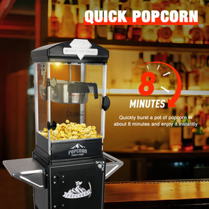 English Elm Popcorn Machine on Wheeled Cart with 10 Oz Kettle for Home Theater Game Room Black W2841P342118