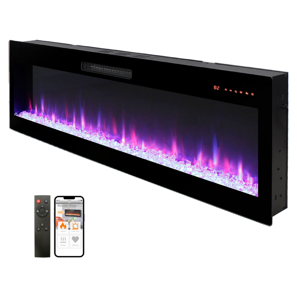 English Elm Smart 60 Inch Recessed Electric Fireplace with 3d Flame Wifi and Alexa Control W1769P249201