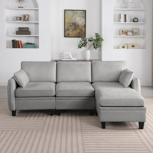 English Elm 102 Inch Linen Modular Sectional Sofa with Hidden Storage and Cloud Cushion Comfort Gray W1099S00212