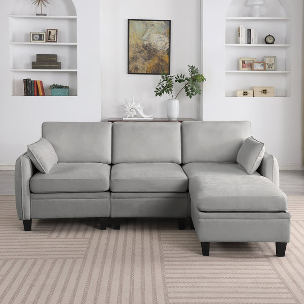English Elm 102 Inch Linen Modular Sectional Sofa with Hidden Storage and Cloud Cushion Comfort Gray W1099S00212