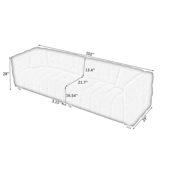 English Elm Elegant 102-Inch Teddy Velvet Sofa in Green Gray Pink Beige with 2 Pillows, Metal Feet, 500lb Capacity W1278S00022