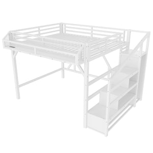 English Elm Full Xl Over Twin Triple Metal Bunk Bed with Storage Stairs and Shelves Black W1580S00414