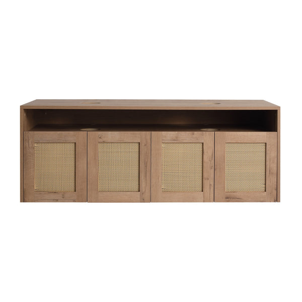 English Elm 48" Imitative Oak Wall Mounted Bathroom Vanity Cabinet, 4 Soft-Close Doors, Water-Resist Finish W999P342104