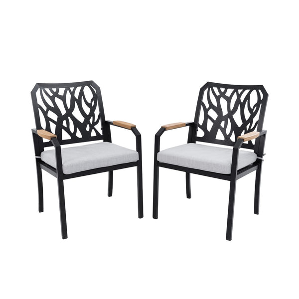 English Elm Outdoor Patio Dining Chairs Set Of 2 - Weather-Resistant Sunbrella Cushions & Nature-Inspired Design W1886P272372-GIGA